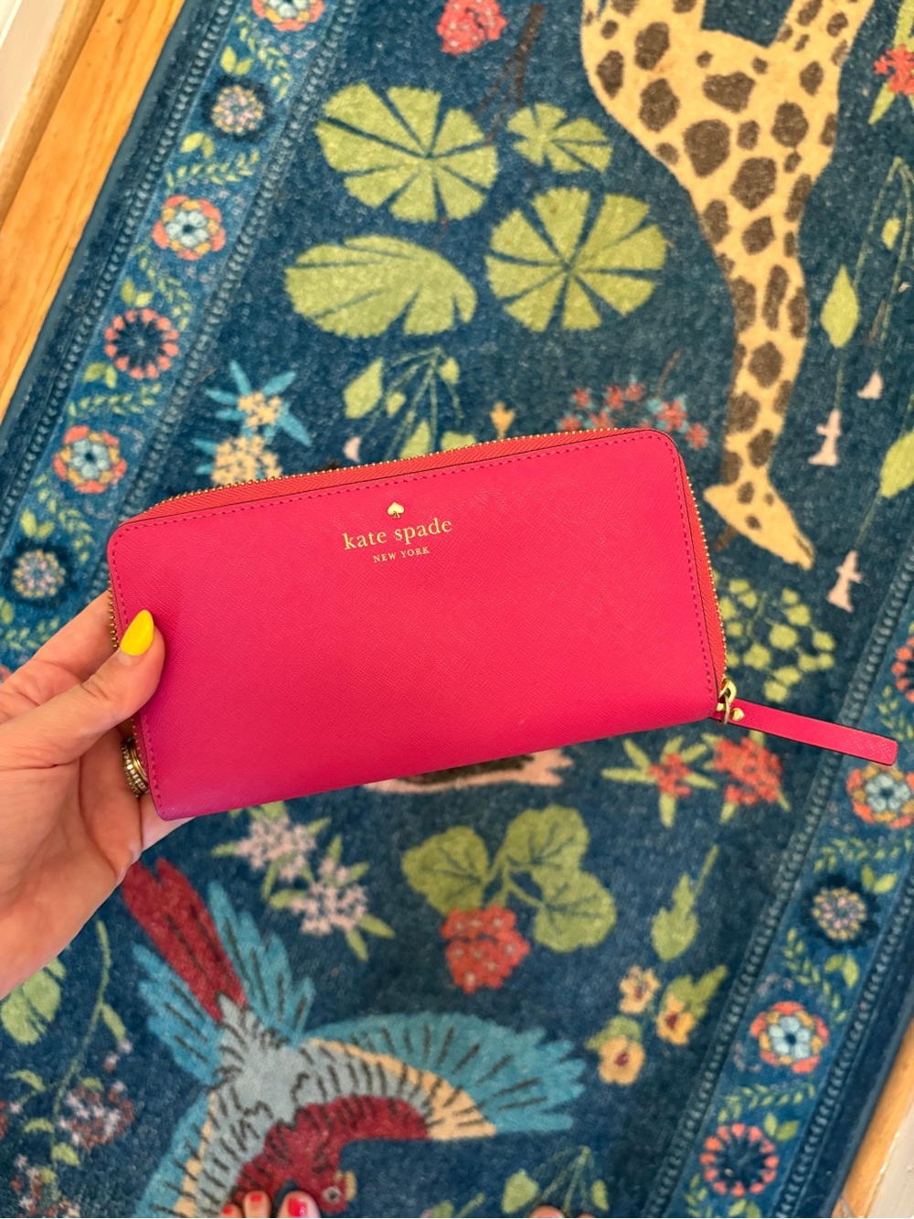 kate spade Hot Pink Saffiano Zip Wallet with Gold Logo - Picture 2 of 8